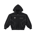 Contrast-Stitched Boxy Fleece Zip Hoodie