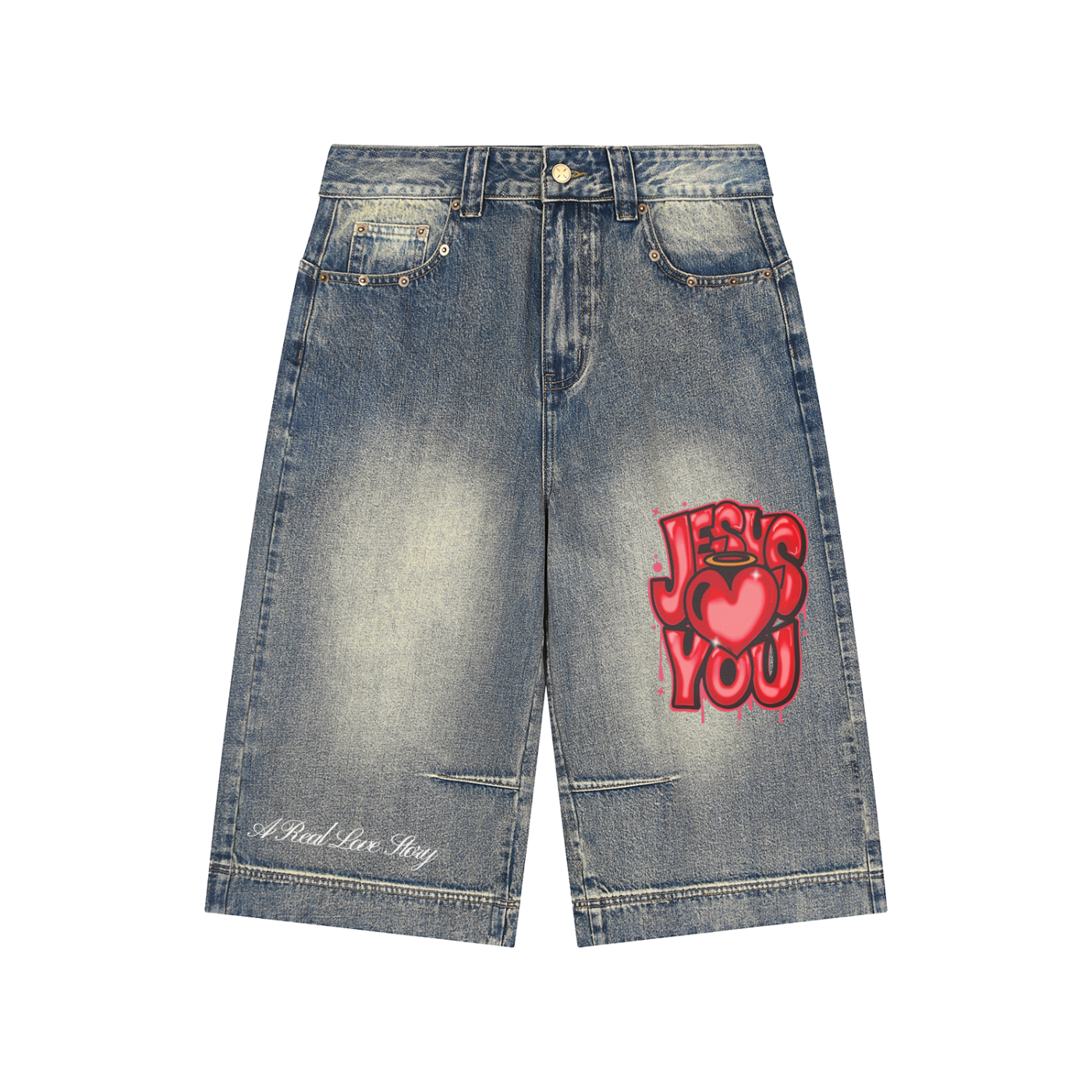 Vintage Wash Baggy Denim Shorts