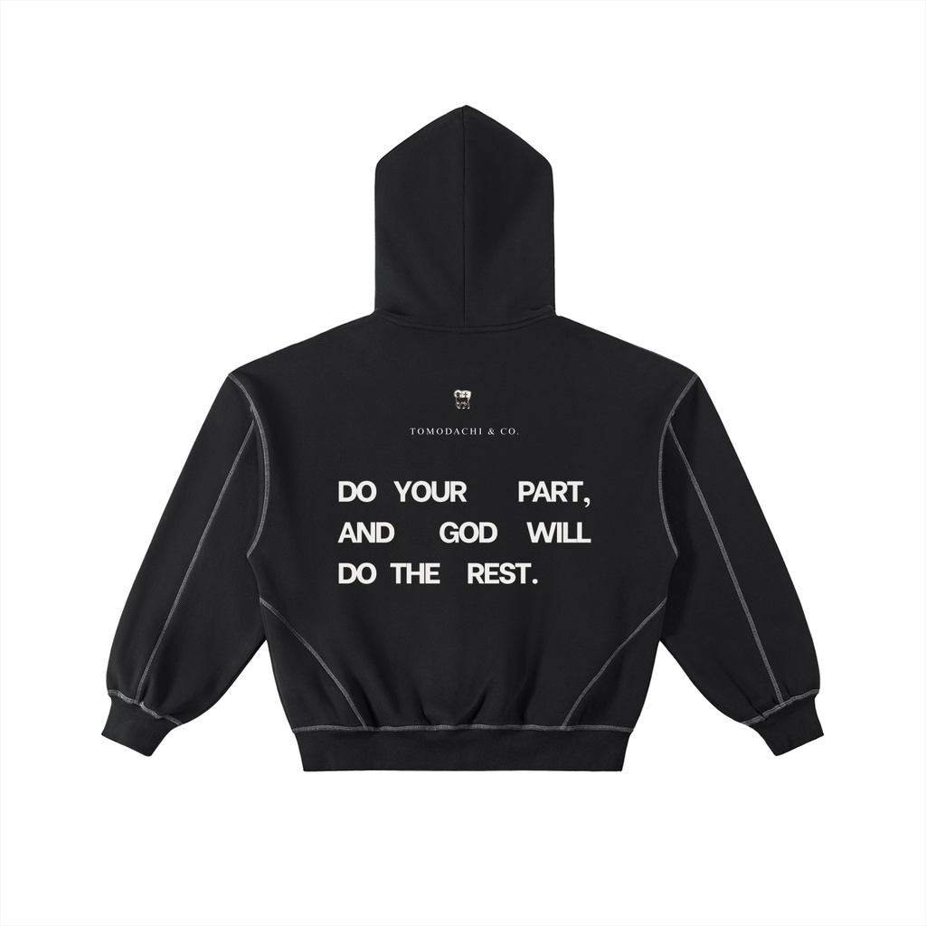 Contrast-Stitched Boxy Fleece Zip Hoodie