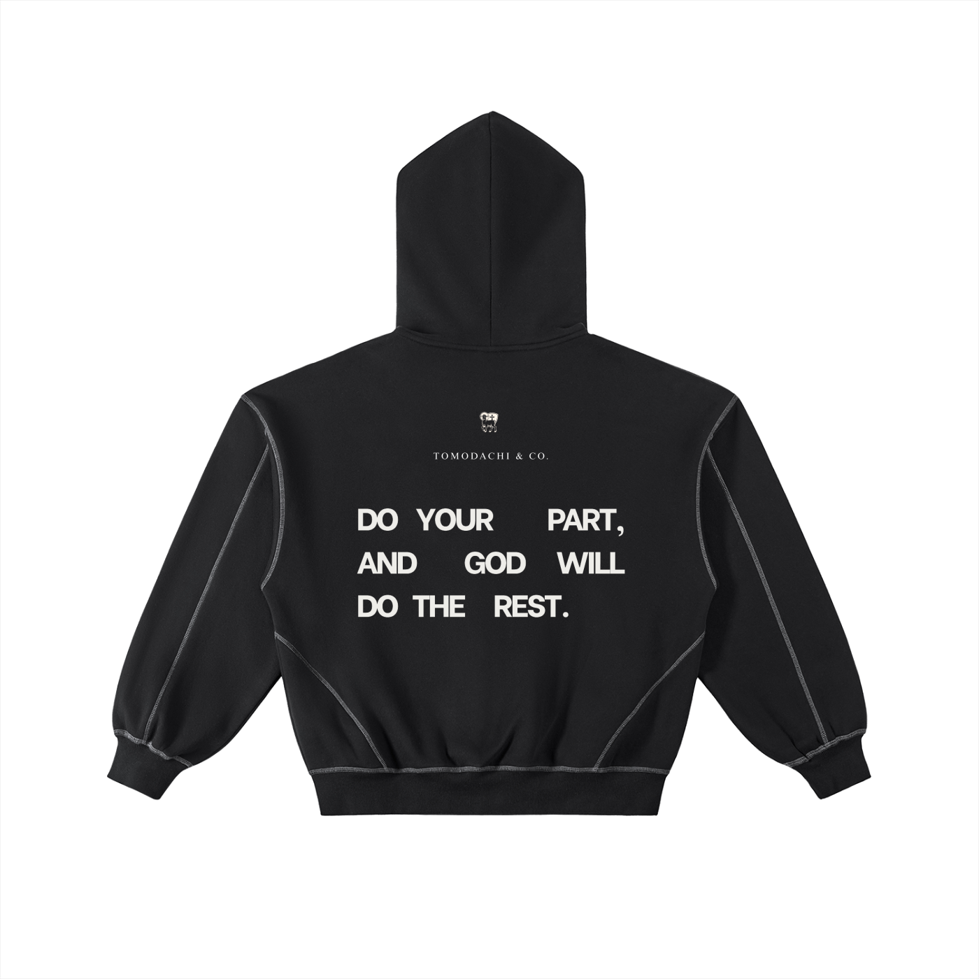 Contrast-Stitched Boxy Fleece Zip Hoodie